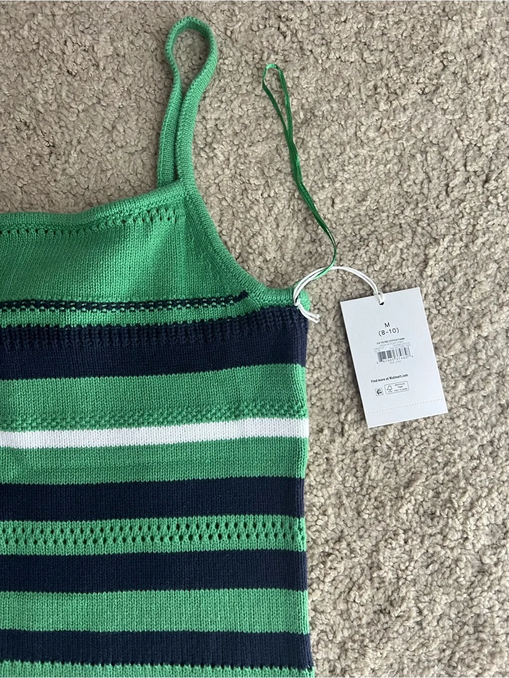 Striped V-Neck Knit Cami Sweater in Green - Women's
